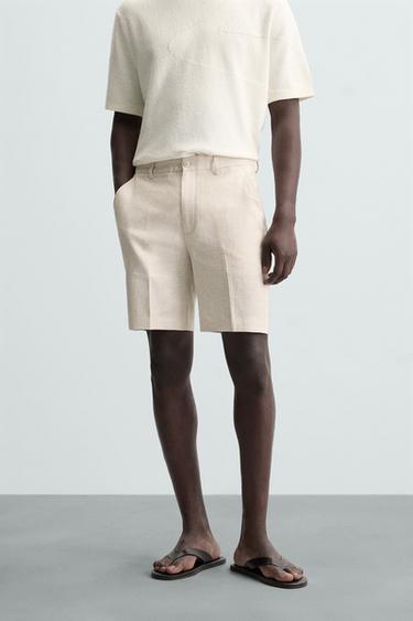 LINEN/COTTON BERMUDA SHORTS - Sand by Zara