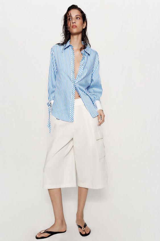 STRIPED SHIRT WITH BOWS - Blue/White by Zara - Image 0