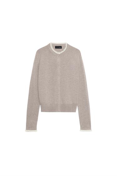CARDIGAN WITH LACE TRIM - Mink by Zara