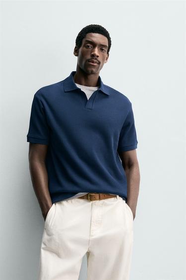 VERTICAL TEXTURED POLO SHIRT - Midnight blue by Zara