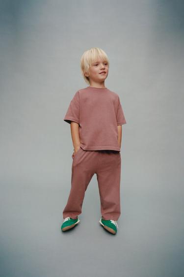 PLAIN T-SHIRT AND WIDE-LEG TROUSERS SET - Aubergine by Zara