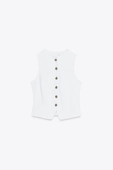 Z1975 DENIM WAISTCOAT WITH GOLD BUTTON - White by Zara