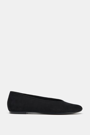 FLAT SUEDE BALLET FLATS - Black by Zara