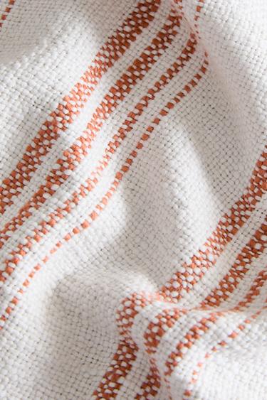 STRIPED COTTON BLANKET - Ecru by Zara