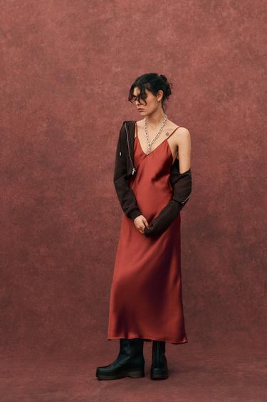 SATIN MIDI DRESS - Reddish by Zara - Image 0