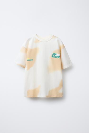 SLOGAN AND STAIN PRINT T-SHIRT - Ecru / Green by Zara - Image 0