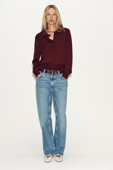 PLAIN KNIT POLO SHIRT - Burgundy by Zara