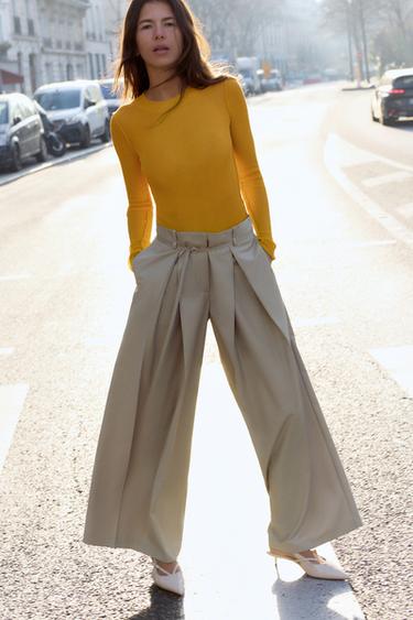 WIDE-LEG TROUSERS WITH THIN BELT - Light camel by Zara - Image 0