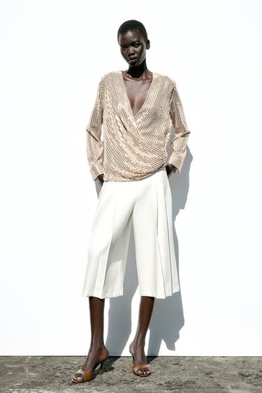 SEQUIN CROSSOVER BLOUSE - Gold by Zara - Image 0