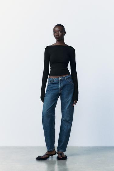 RIBBED BOAT NECK T-SHIRT - Black by Zara