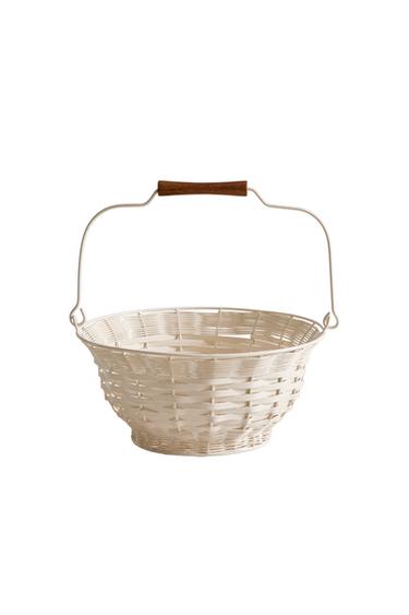 BASKET WITH WOODEN HANDLE - Cream by Zara