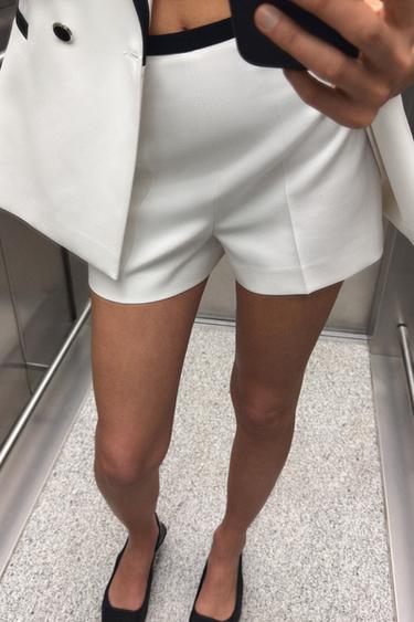 BERMUDA SHORTS WITH CONTRAST WAIST TRIM - Oyster-white by Zara