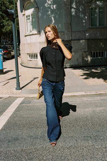 PUFF SLEEVE PEPLUM TOP - Anthracite Grey by Zara