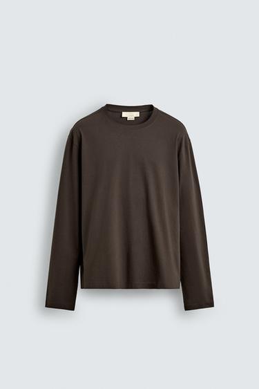 LIMITED EDITION MERCERISED LONG SLEEVE T-SHIRT - Brown by Zara