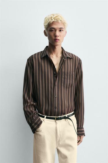 STRIPED FLOWING SHIRT - Brown by Zara