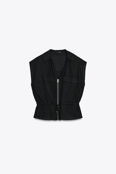 SAFARI TOP WITH BELT IN A LINEN BLEND - Black by Zara