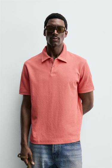 REGULAR FIT TEXTURED POLO SHIRT - Coral red by Zara