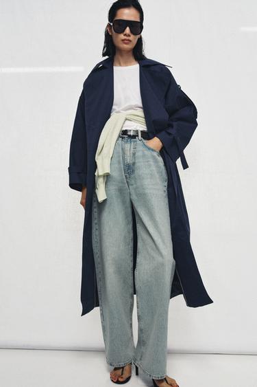 ZW COLLECTION OVERSIZE TRENCH COAT WITH BELT - Blue by Zara