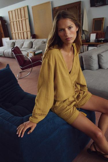 DOUBLE-BREASTED JACKET AND LACE SHORTS SET - Orange / Yellow by Zara