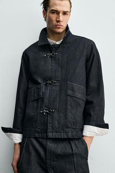 DENIM JACKET WITH FIREMAN CLASPS - Indigo by Zara