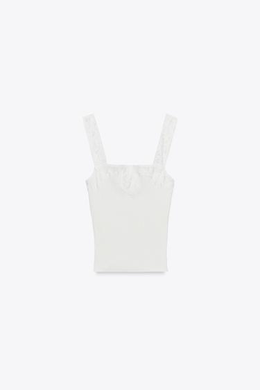 RIBBED EMBROIDERED TOP - White by Zara