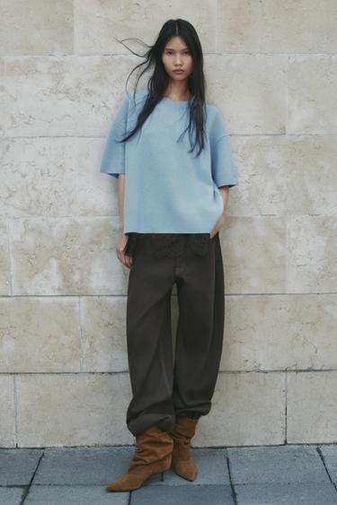 100% WOOL SHORT SLEEVE SWEATER - Light blue by Zara