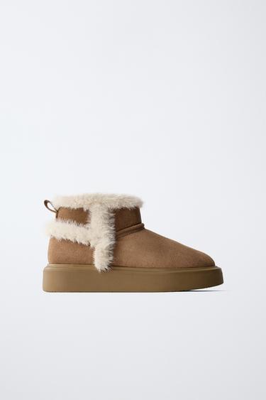 FAUX FUR ANKLE BOOTS - Brown by Zara