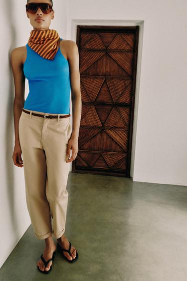BRAIDED BELT CHINO TROUSERS - Light camel by Zara