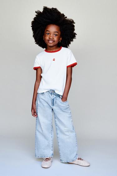 WIDE-LEG JEANS WITH HEART BUTTON - Light blue by Zara