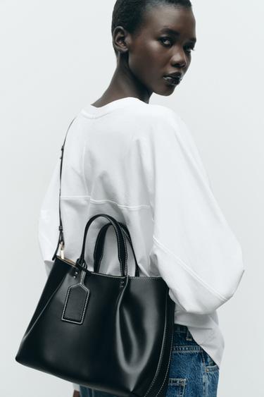 TOPSTITCHED CITY BAG - Black by Zara - Image 0