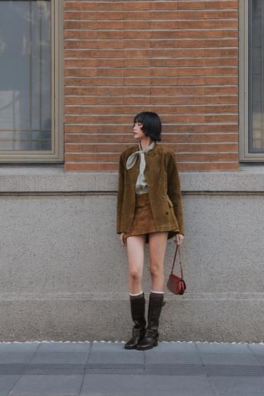 FAUX SUEDE SKORT WITH BELT - Dark tan by Zara