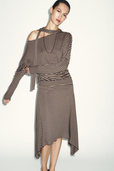 ASYMMETRIC STRIPED SKIRT - Brown / Ecru by Zara