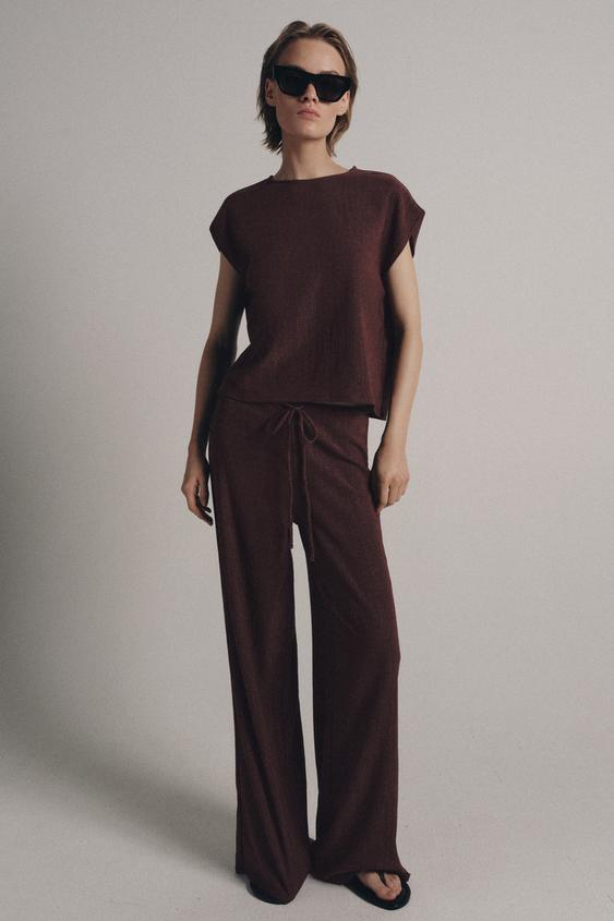 RUSTIC STRAIGHT TROUSERS - Burgundy by Zara - Image 0