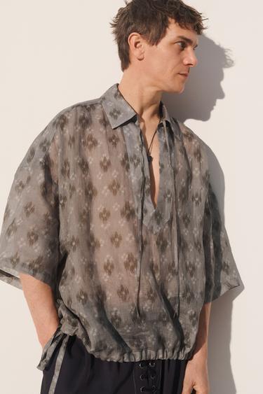 100% RAMIE BOXY FIT POLO SHIRT - Printed by Zara