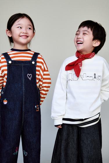 EMBROIDERED DENIM DUNGAREES - Blue by Zara