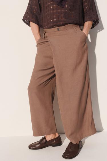 RELAXED FIT WRAP TROUSERS - Taupe grey by Zara