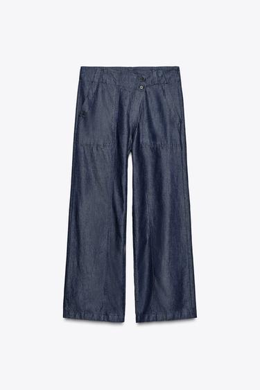 ZW COLLECTION CROSSOVER DENIM TROUSERS - Blue by Zara