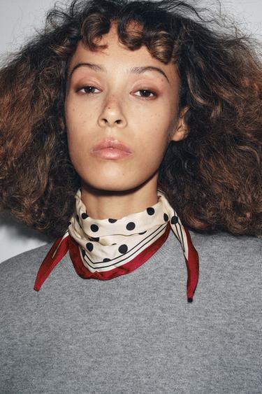 SATIN POLKA DOT MINI BANDANA - Ecru by Zara - Image 0