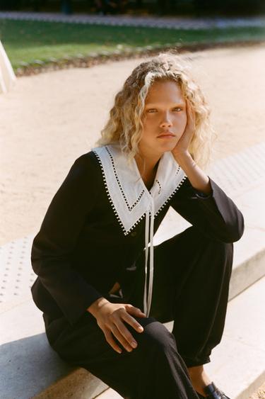 CONTRAST DETACHABLE COLLAR BLAZER - Black by Zara