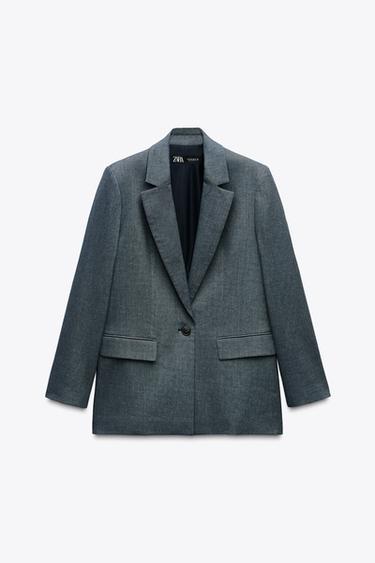 STRAIGHT BLAZER WITH PADDED SHOULDERS - Blue / Indigo by Zara