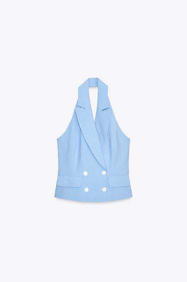 HALTER DOUBLE-BREASTED WAISTCOAT - Sky blue by Zara