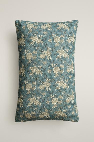FLORAL PRINT CUSHION COVER - Grey / Blue by Zara