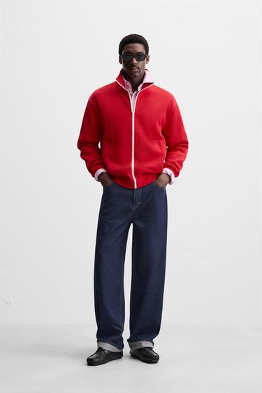 TEXTURED ZIP-UP SWEATSHIRT - Red by Zara - Image 0