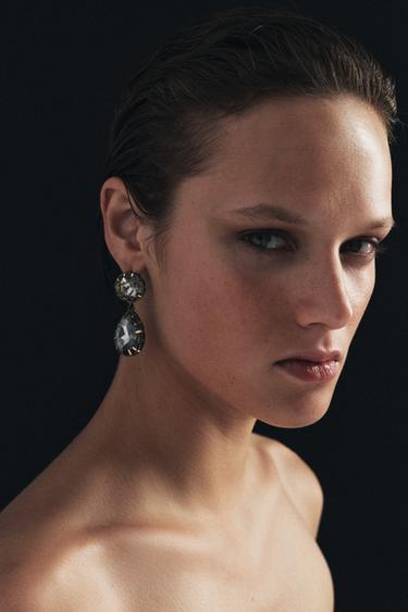 METAL JEWEL EARRINGS - Anthracite grey by Zara