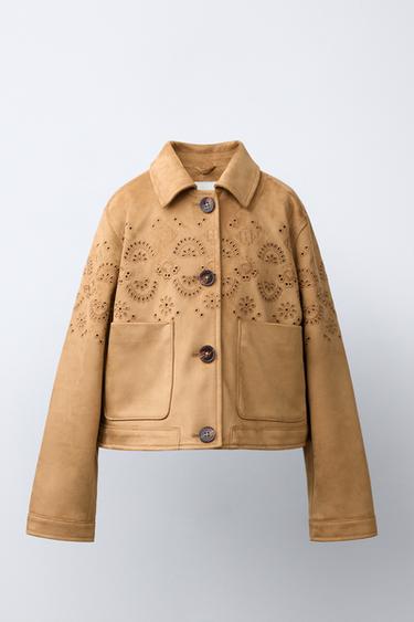 EMBROIDERED FAUX SUEDE JACKET - camel by Zara
