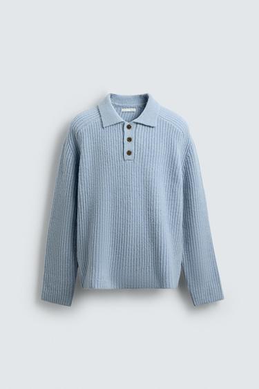 PURL KNIT WOOL BLEND POLO SHIRT - Sky blue by Zara