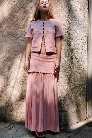 RUFFLED KNIT CARDIGAN - Pink by Zara