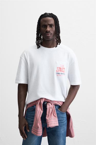 PRINTED T-SHIRT WITH POCKET - Oyster-white by Zara