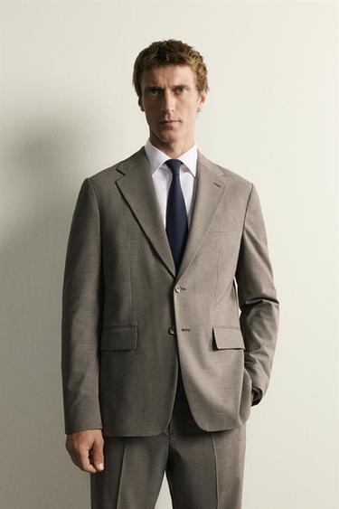 HOUNDSTOOTH REGULAR FIT SUIT BLAZER - Beige by Zara