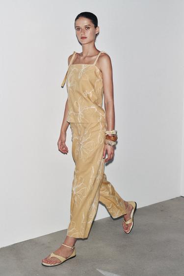 ZW COLLECTION EMBROIDERED TOP - camel by Zara - Image 0